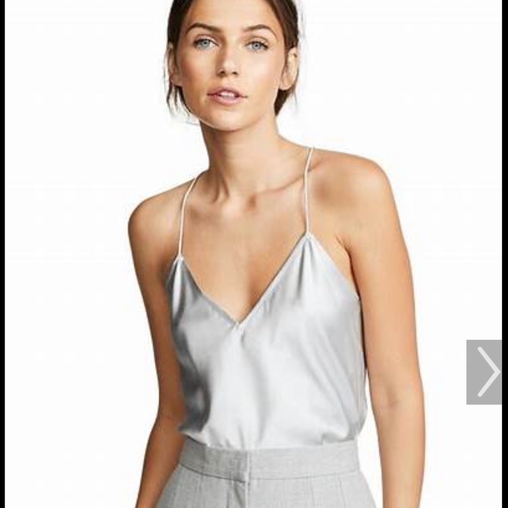 Theory Draped Back Slip Top in Silver Silk Satin –– NWT